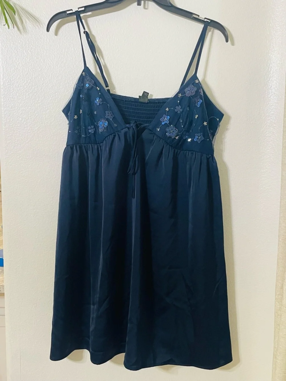 NWT Wild Fable Women's Embellished Mini Babydoll Dress Navy Blue‎ Sz M